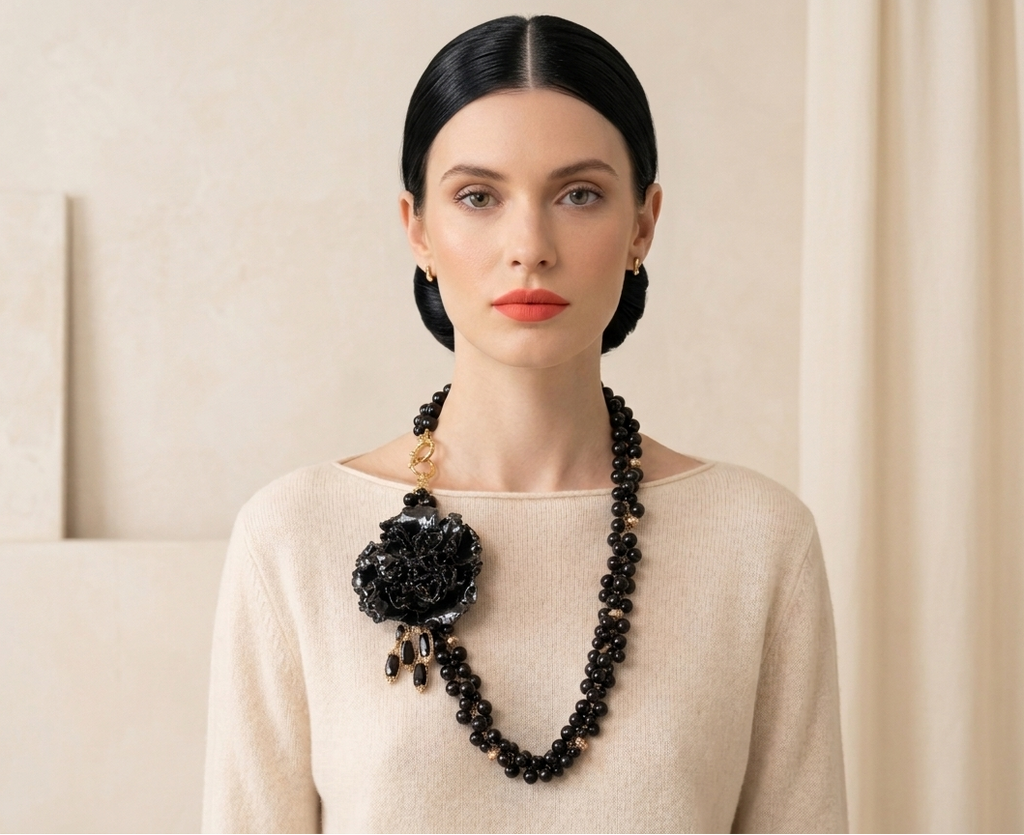 Collier Camélia Noir