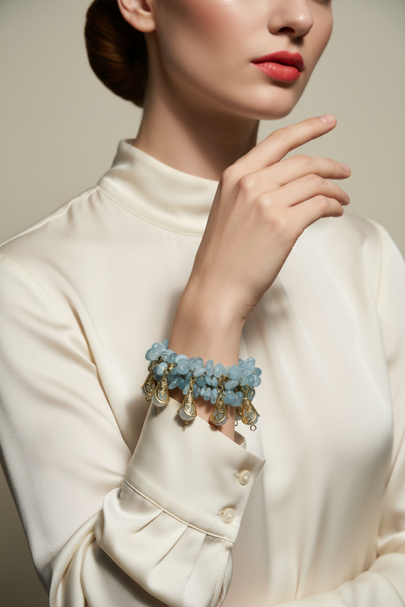 Brazalete aguamarina — modelo editorial