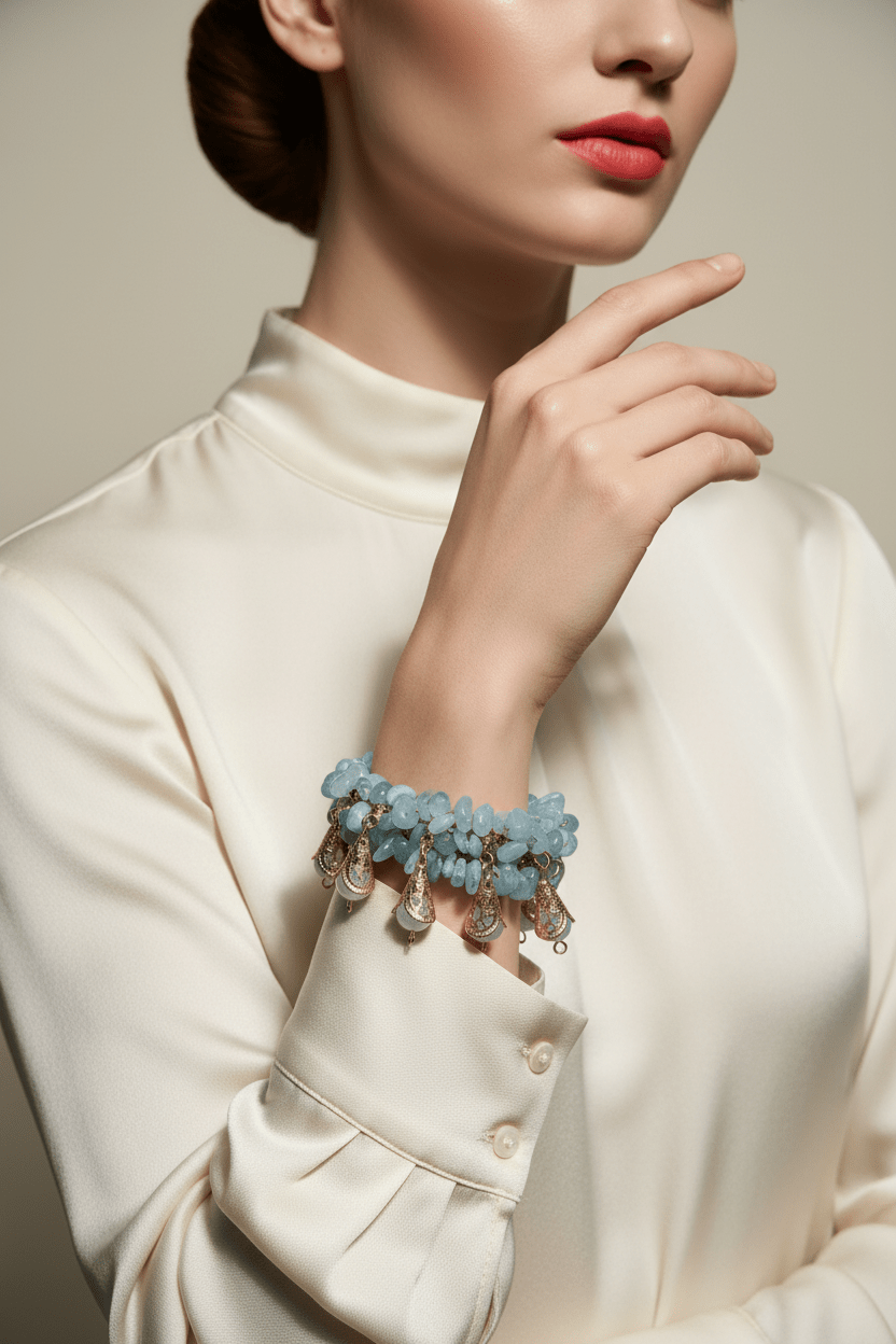 Brazalete aguamarina — modelo editorial