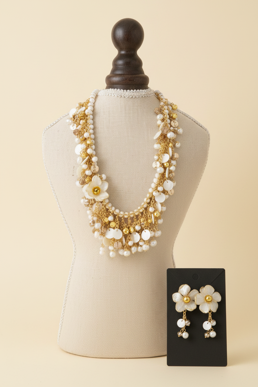 Collar Blanco Nácar Flor Natural Narciso Editorial