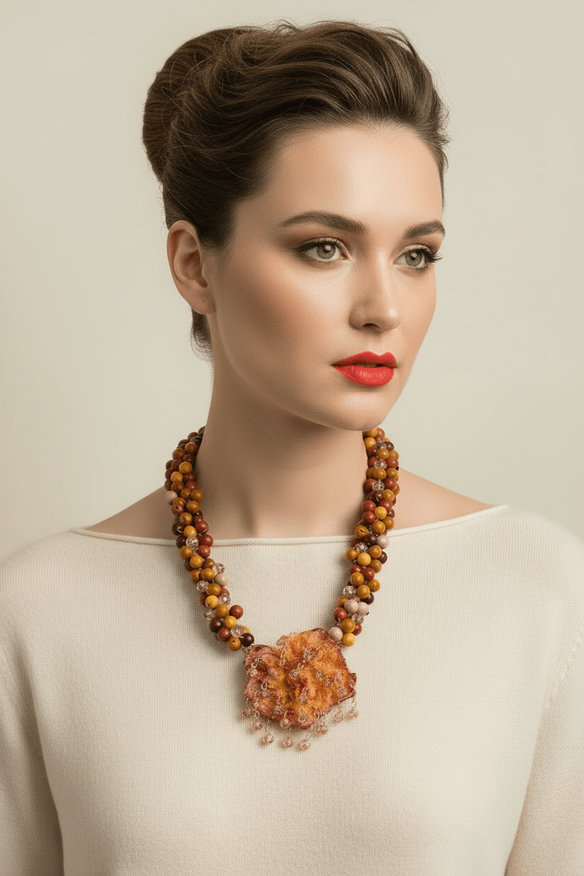 Collar mookaite — labios naranja coral