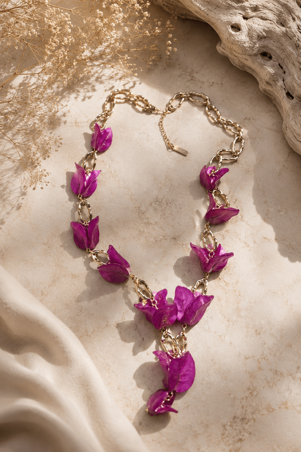 Bougainvillea Cascade Necklace — Fuchsia Bloom - By Marbella
