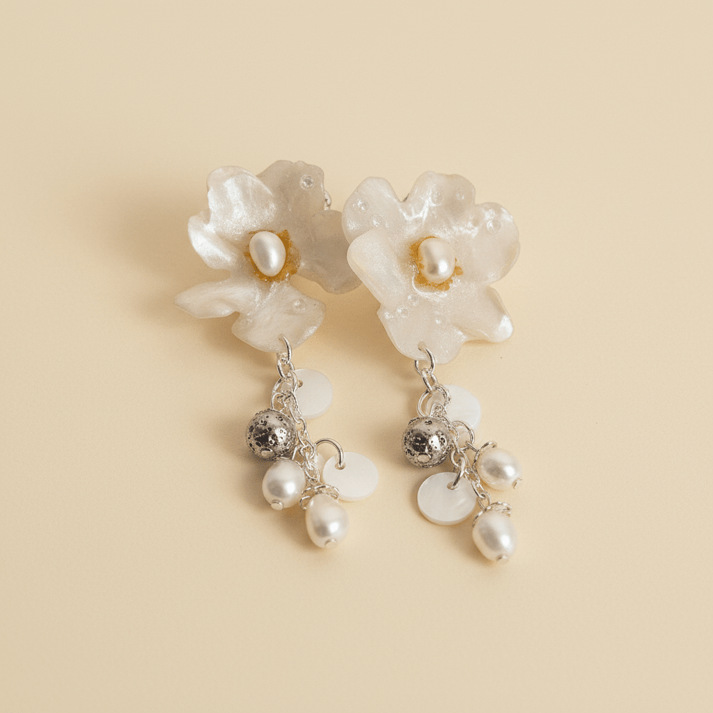 Fleur de Nacre Detalle Macro Aretes