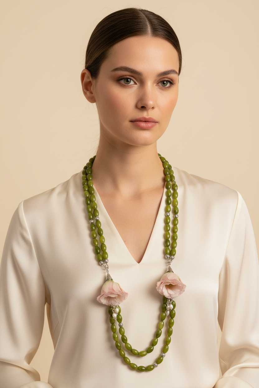 Lisianthus Jade Sautoir — editorial con modelo