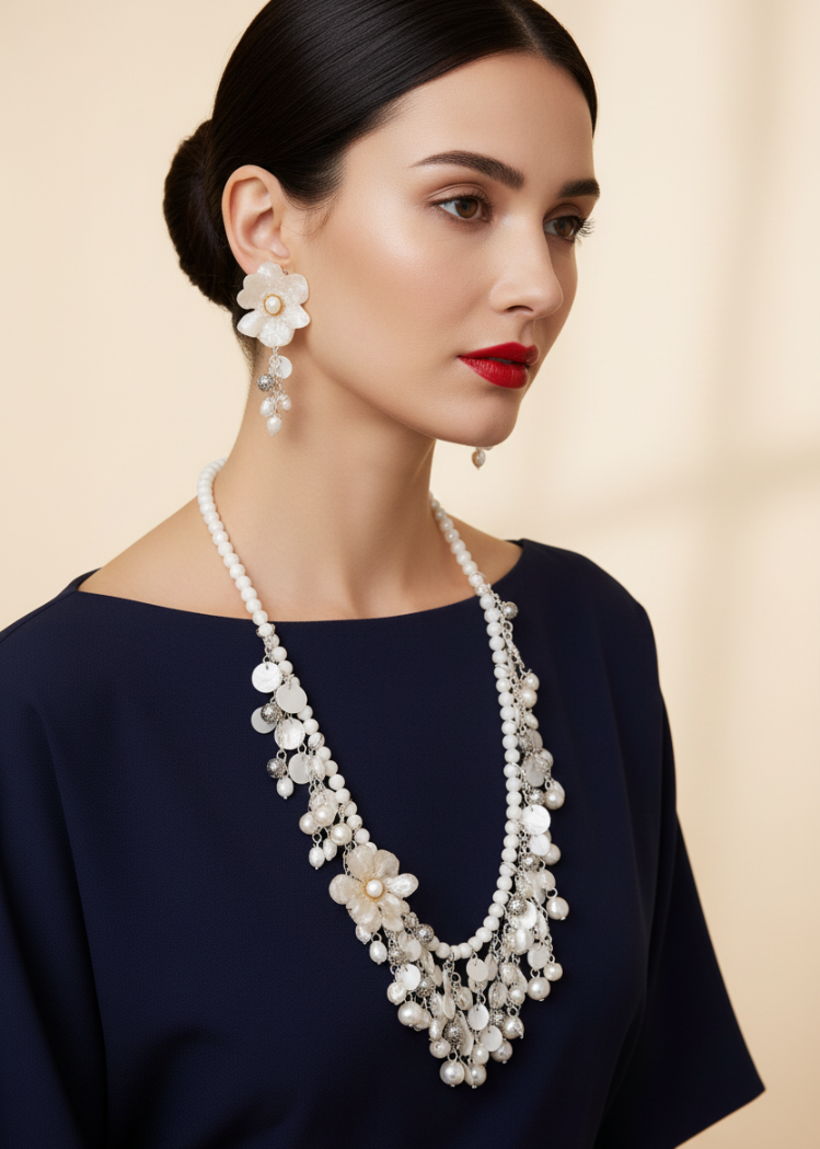 Modelo Collar Blanco Perlas Editorial