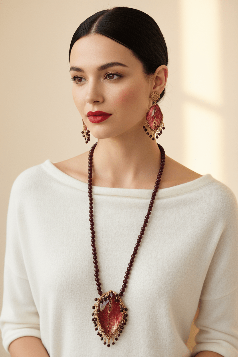 Modelo Collar Borgoña Aretes Exactos