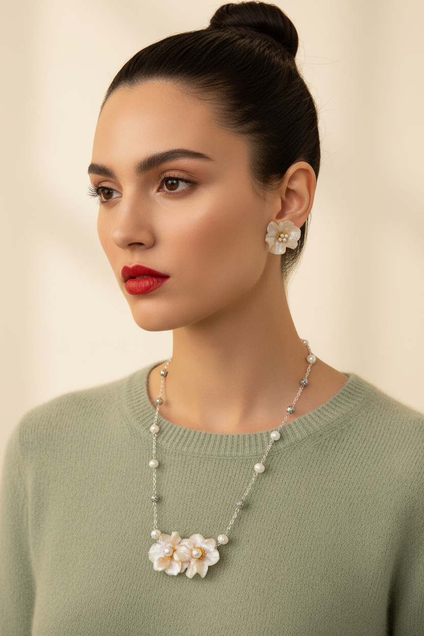 Modelo Collar Narciso Blanco Cashmere Verde