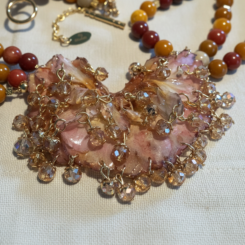 Primer plano flor — collar mookaite