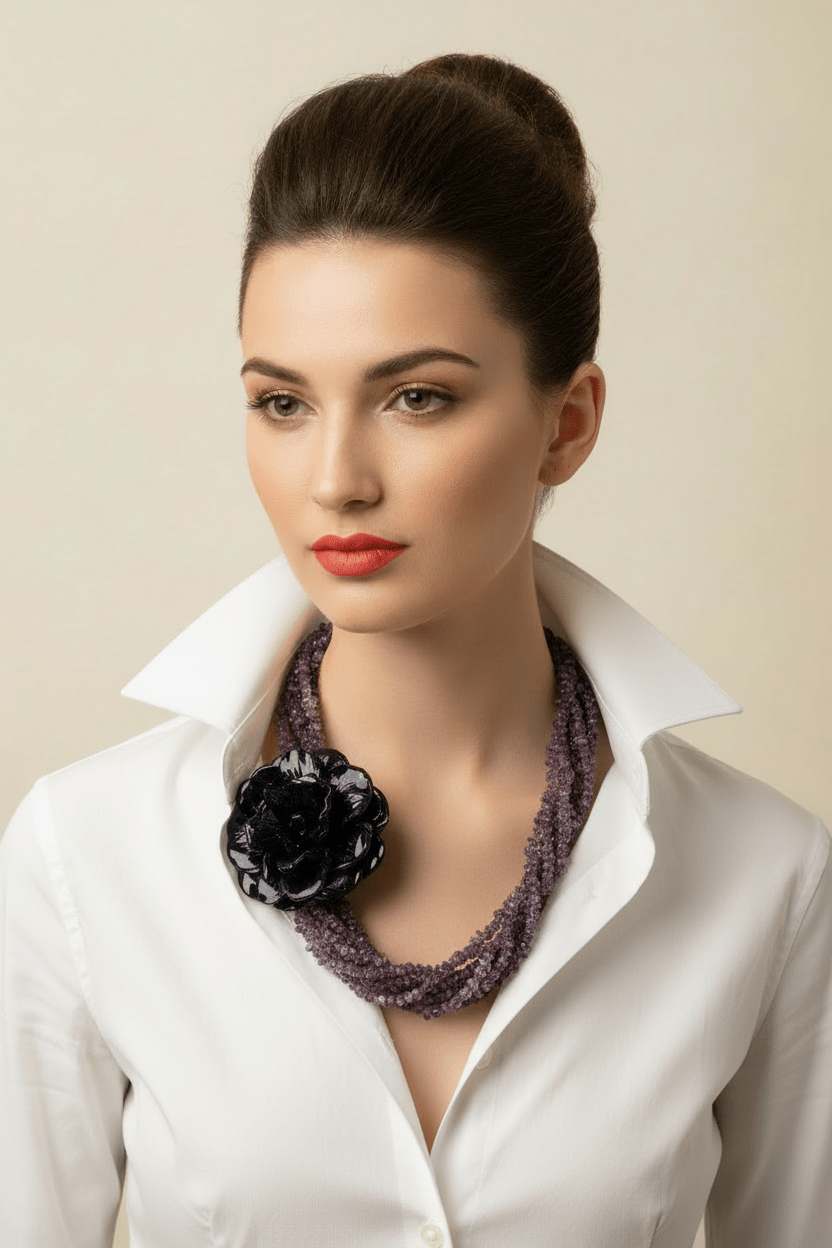Violet Noir Lariat — camisa blanca